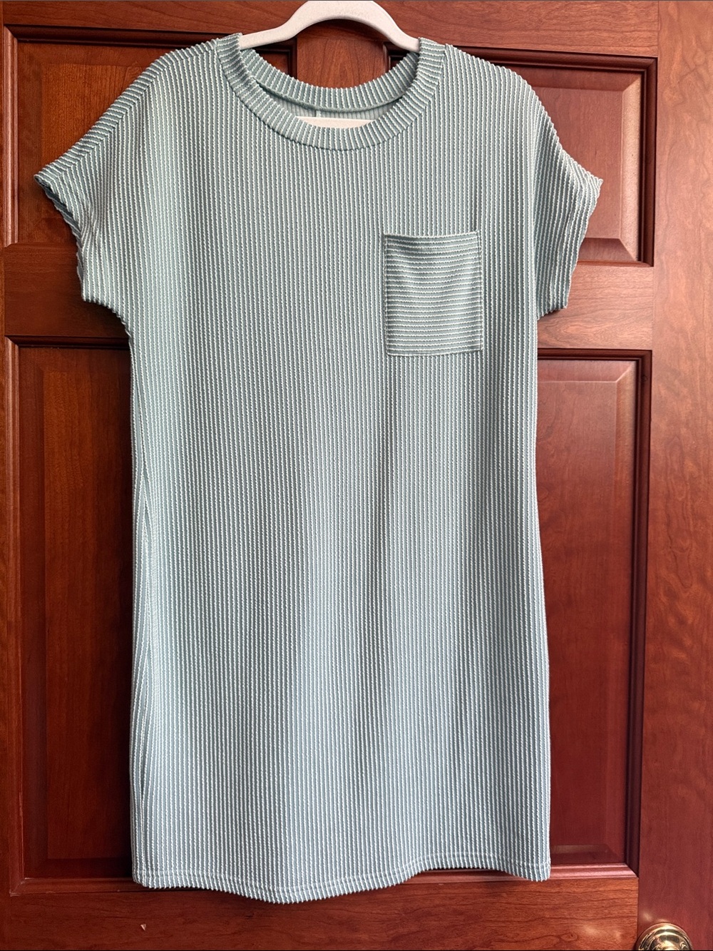 Light Sage Ribbed Short Sleeve Knit Dress